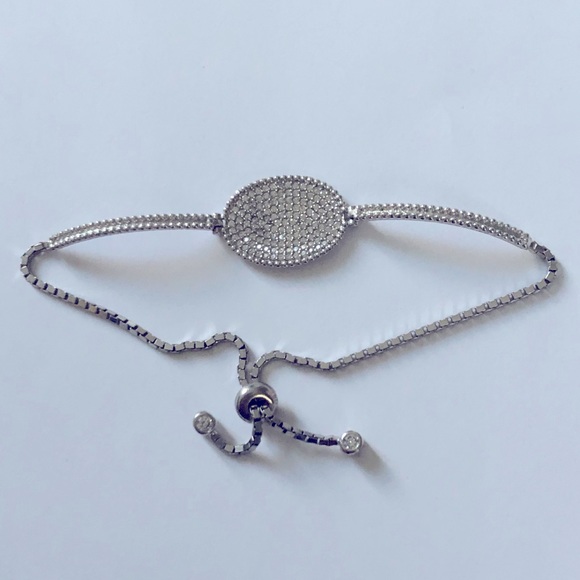 925 Silver bracelet clear cz stones tennis banglet bolo lock